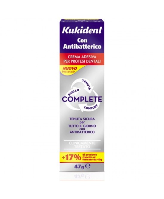 KUKIDENT COMPLETE CREMA ADESIVA PER PROTESI DENTARIE CON ANTIBATTERICO 47 G - Farmaunclick.it