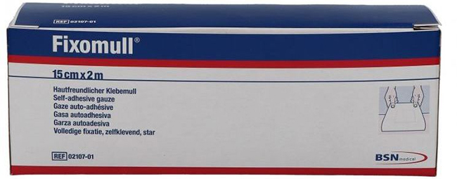 FASCIA AUTOADESIVA IPOALLERGENICA FISSAGGIO SU AMPIA SUPERFICIE FIXOMULL. SUPPORTO IN GARZA DI VISCOSA COLORE BIANCO MASSA IN POLICARBONATO SENZA RESINE E GOMME NATURALI. 15X1000CM - Farmaunclick.it