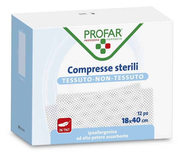 GARZA COMPRESSA TESSUTO NON TESSUTO 18X40 CM 12 PEZZI PROFAR - Farmaunclick.it