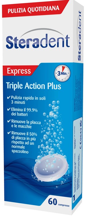 STERADENT TRIPLE ACTION PLUS 60 COMPRESSE PULENTI - Farmaunclick.it