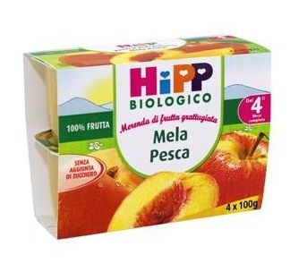HIPP BIO FRUTTA GRATTUGGIATA MELA PESCA 4X100 G - Farmaunclick.it