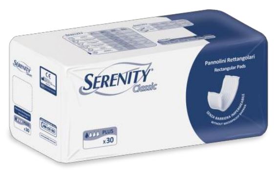 PANNOLONE PER INCONTINENZA RETTANGOLARE SENZA BARRIERA IMPERMEABILE SERENITY CLASSIC 30 PEZZI - Farmaunclick.it