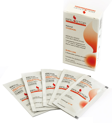 MEDICAZIONE SPECIALE ATTIVA PER USTIONI BRUSTOP CON IDROGEL A BASE NATURALE 5 BUSTE DA 3,5 ML - Farmaunclick.it