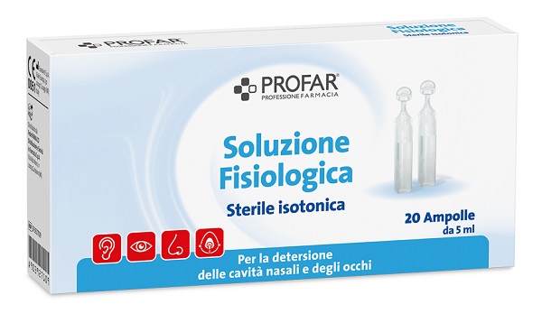 SOLUZIONE FISIOLOGICA STERILE ISOTONICA PROFAR 20 AMPOLLE DA 5 ML - Farmaunclick.it