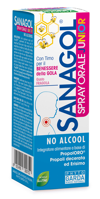 SANAGOL SPRAY JUNIOR PROPOLI FRAGOLA 20 ML - Farmaunclick.it