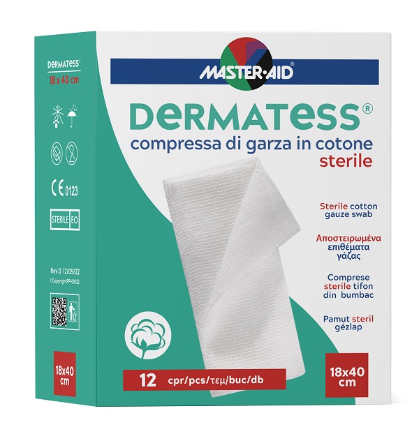 GARZA COMPRESSA MASTER-AID DERMATESS COTONE 18X40CM 12 PEZZI - Farmaunclick.it