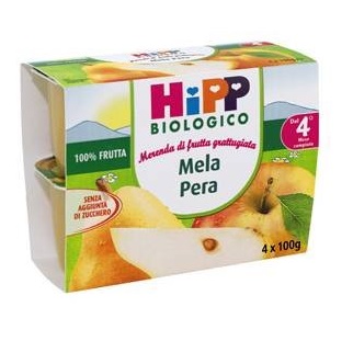 HIPP BIO FRUTTA GRATTUGGIATA MELA PERA 4X100 G - Farmaunclick.it