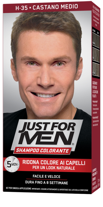 JUST FOR MEN SHAMPOO COLORANTE H35 CASTANO MEDIO ATTIVATORE CHIARO 38,5 ML + BASE COLORE 27,5 ML - Farmaunclick.it