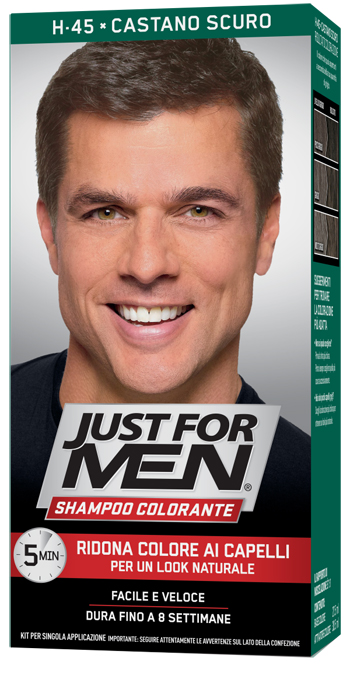 JUST FOR MEN SHAMPOO COLORANTE H45 CASTANO SCURO ATTIVATORE CHIARO 38,5 ML + BASE COLORE 27,5 ML - Farmaunclick.it