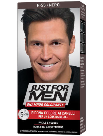 JUST FOR MEN SHAMPOO COLORANTE H55 NERO ATTIVATORE CHIARO 38,5 ML + BASE COLORE 27,5 ML - Farmaunclick.it