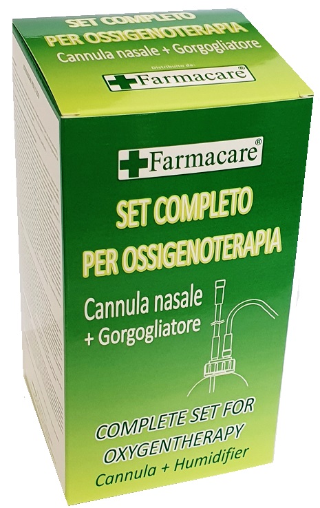 SET PER OSSIGENOTERAPIA CON SOSTEGNO A OCCHIALE MUNITO DI TUBO DI COLLEGAMENTO FLESSIBILE ANTIOTTURAMENTO ED UN GORGOGLIATORE PER UMIDUFUCAZIONE - Farmaunclick.it