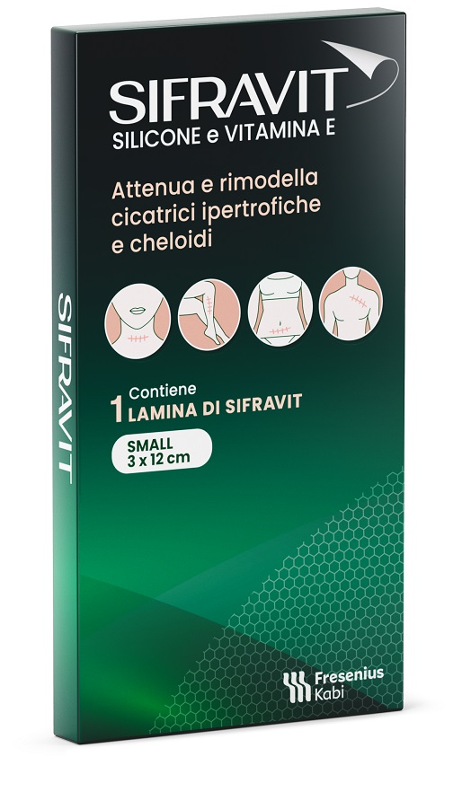 PLACCA IN SILICONE E VITAMINA E SIFRAVIT DIMENSIONI 3X12CM. INDICATA NEL TRATTAMENTO DI CHELOIDI E CICATRICI IPERTROFICHE CONSEGUENTI AD INTERVENTI CHIRURGICI USTIONI E FERITE - Farmaunclick.it