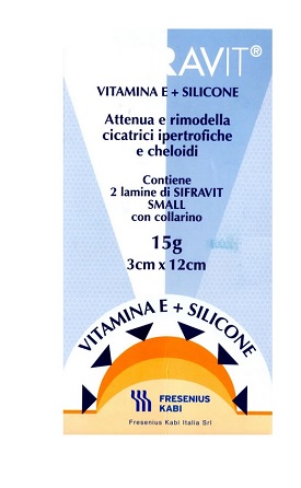 PLACCA IN SILICONE E VITAMINA E SIFRAVIT DIMENSIONI 3X12CM. INDICATA NEL TRATTAMENTO DI CHELOIDI E CICATRICI IPERTROFICHE CONSEGUENTI AD INTERVENTI C HIRURGICI, USTIONI, E FERITE - Farmaunclick.it