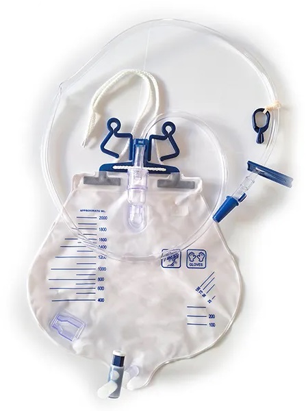 SACCA DRENAGGIO URINARIO A CIRCUITO CHIUSO CAPACITA' 2000ML CON CAMERA DI GOCCIOLAMENTO DOPPIO FILTRO ARIA FASCETTA CON PER FISSAGGIO AL LETTO STRIGITUBO E FERMATUBO AL LENZUOLO - Farmaunclick.it