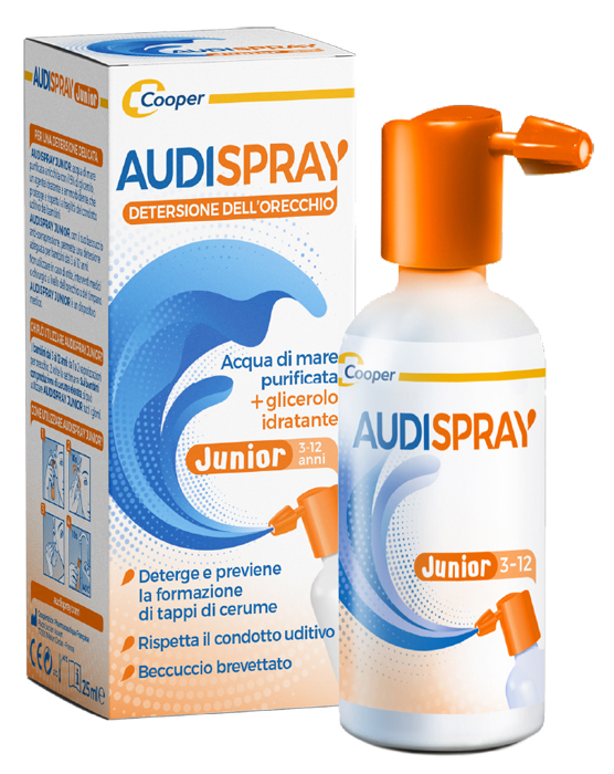 AUDISPRAY JUNIOR 3-12 ANNI SOLUZIONE DI ACQUA DI MARE IPERTONICA SPRAY SENZA GAS IGIENE ORECCHIO 25ML - Farmaunclick.it