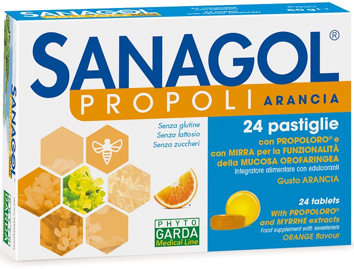 SANAGOL PROPOLI SENZA ZUCCHERO ARANCIA 24 CARAMELLE - Farmaunclick.it
