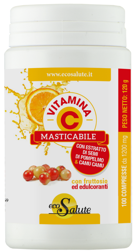 VITAMINA C MASTICABILE CON ESTRATTO DI SEMI DI POMPELMO + CAMU CAMU 100 COMPRESSE BARATTOLO 120 G - Farmaunclick.it