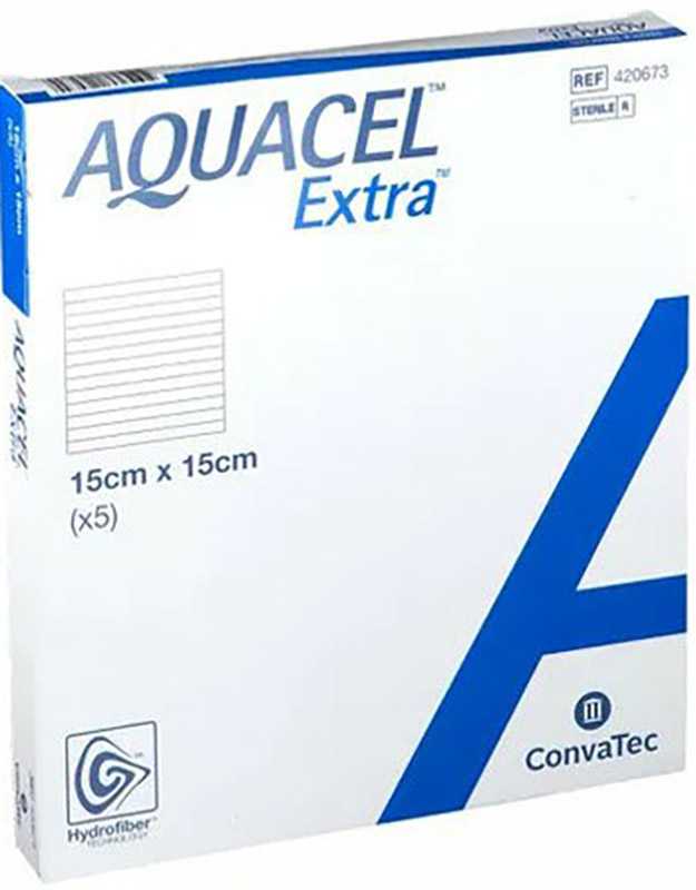 MEDICAZIONE IN HYDROFIBER E IONI ARGENTO INTESSUTA IN LYOCELL AQUACEL AG EXTRA DRS 15X15CM 5 PEZZI - Farmaunclick.it