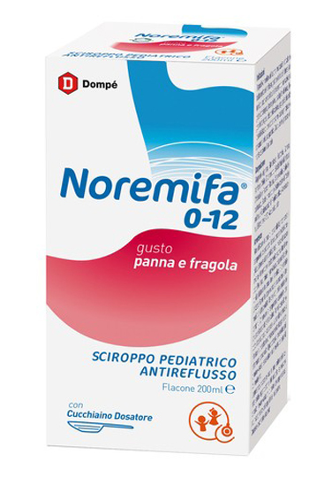 SCIROPPO PEDIATRICO ANTIREFLUSSO NOREMIFA 0-12 FLACONE 200 ML GUSTO PANNA E FRAGOLA - Farmaunclick.it