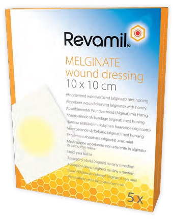 GARZA MEDICATA REVAMIL MELGINATE ALGINATO MIELE 10X10 CM 5 PEZZI - Farmaunclick.it