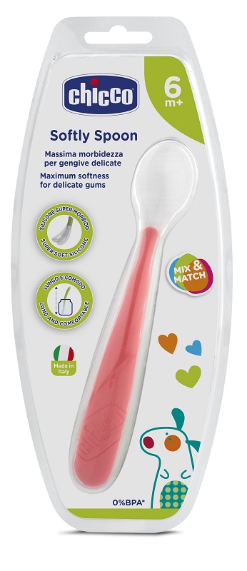 CHICCO CUCCHIAIO MORBIDO SILICONE 6M+ ROSSO UP - Farmaunclick.it