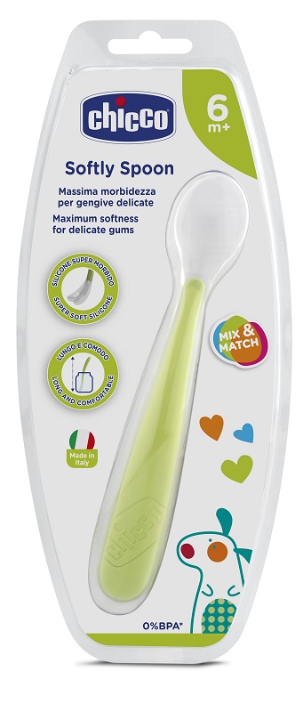 CHICCO CUCCHIAIO MORBIDO SILICONE 6M+ VERDE UP - Farmaunclick.it