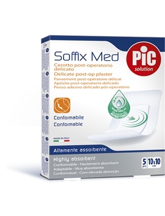 CEROTTO PIC SOFFIX MED IN TNT CON TAMPONE CENTRALE ASSORBENTE STERILE MONOUSO 10X10 CM ANTIBATTERICO 5 PEZZI - Farmaunclick.it