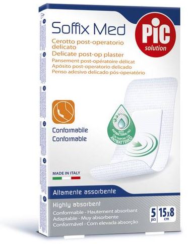 CEROTTO PIC SOFFIX MED IN TNT CON TAMPONE CENTRALE ASSORBENTE STERILE MONOUSO 15X8 CM ANTIBATTERICO 5 PEZZI - Farmaunclick.it