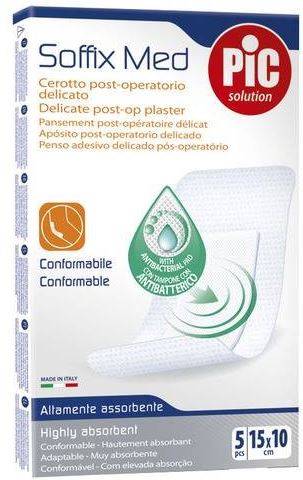 CEROTTO PIC SOFFIX MED IN TNT CON TAMPONE CENTRALE ASSORBENTE STERILE MONOUSO 10X15 CM ANTIBATTERICO 5 PEZZI - Farmaunclick.it
