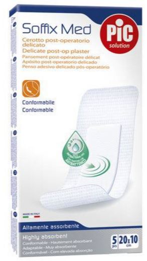 CEROTTO PIC SOFFIX MED IN TNT CON TAMPONE CENTRALE ASSORBENTE STERILE MONOUSO 10X20 CM ANTIBATTERICO 5 PEZZI - Farmaunclick.it