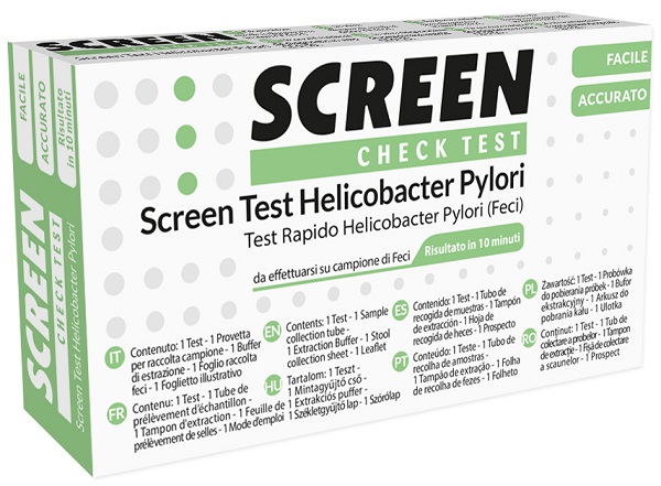 TEST RAPIDO PER L'INDIVIDUAZIONE DEGLI ANTIGENI HELICOBACTER PYLORI NELLE FECI UMANE SCREEN CHECK TEST HELICOBACTER/PYLORI - Farmaunclick.it