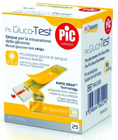 STRISCE MISURAZIONE GLICEMIA PIC GLUCOTEST 25 PEZZI - Farmaunclick.it