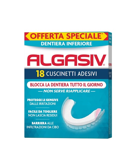 ALGASIV ADESIVO PER PROTESI DENTARIA INFERIORE 15 PEZZI OFFERTA SPECIALE + 3 PEZZI - Farmaunclick.it