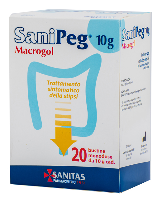 SANIPEG MACROGOL POLVERE PER SOLUZIONE ORALE 20 BUSTE DA 10 G - Farmaunclick.it