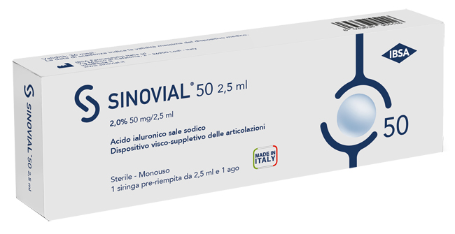 SIRINGA INTRA-ARTICOLARE SINOVIAL 50 ACIDO IALURONICO 2% 50 MG/2,5 ML 1 FS + AGO GAUGE 21 1 PEZZO - Farmaunclick.it