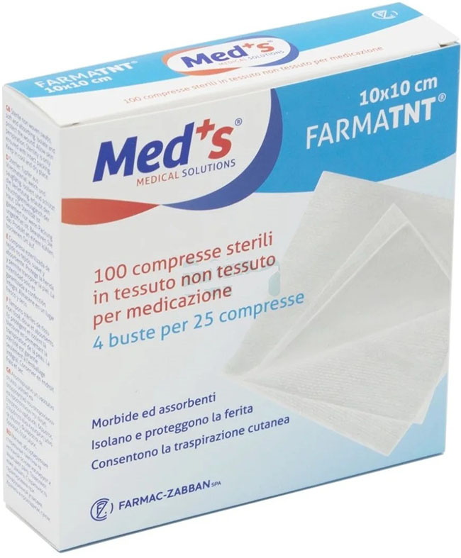 GARZA COMPRESSA MEDS FARMATNT IN TESSUTO NON TESSUTO 10X10CM 100 PEZZI - Farmaunclick.it
