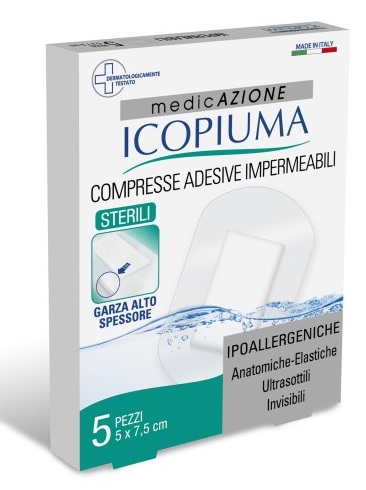 GARZA COMPRESSA ICOPIUMA MEDICATA POSTOPERATORIA 5X7,5 CM 5 PEZZI - Farmaunclick.it