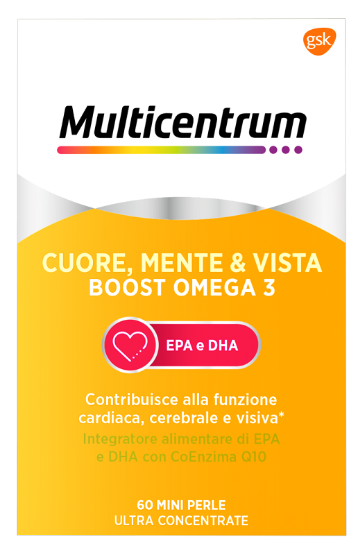 MULTICENTRUM CUORE MENTE E VISTA BOOST OMEGA 3 60 MINI PERLE - Farmaunclick.it