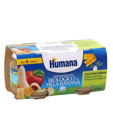 HUMANA OMOGENEIZZATO MELA/BANANA BIO 2 VASETTI 100 G - Farmaunclick.it