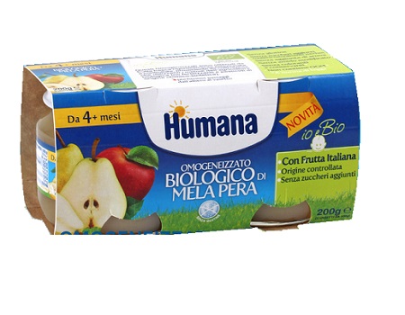 HUMANA OMOGENEIZZATO MELA/PERA BIO 2 VASETTI 100 G - Farmaunclick.it