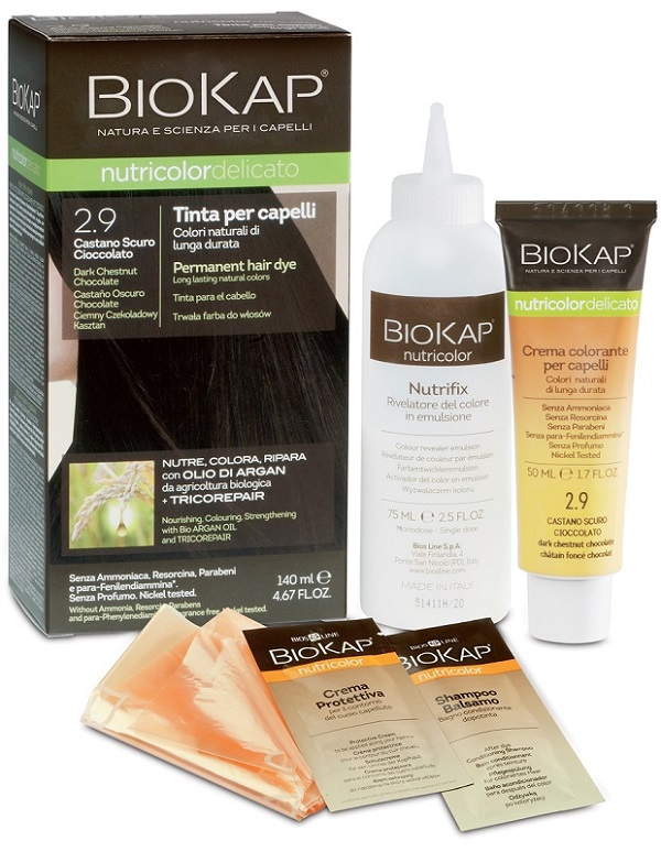 BIOKAP NUTRICOLOR DELICATO 2,9 CASTANO SCURO CIOCCOLATO TINTA TUBO + FLACONE - Farmaunclick.it