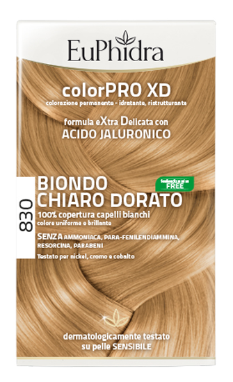 EUPHIDRA COLORPRO XD 830 BIONDO CHIARO DORATO GEL COLORANTE CAPELLI IN FLACONE + ATTIVANTE + BALSAMO + GUANTI - Farmaunclick.it