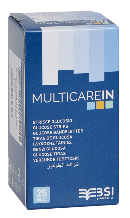 STRISCE MISURAZIONE GLICEMIA MULTICARE IN GLUCOSIO ELETTRODO 25 PEZZI - Farmaunclick.it