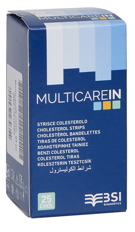 TEST COLESTEROLEMIA MULTICARE IN COLESTEROLO IN STRISCE CON ASPIRAZIONE CAPILLARE 25 PEZZI - Farmaunclick.it