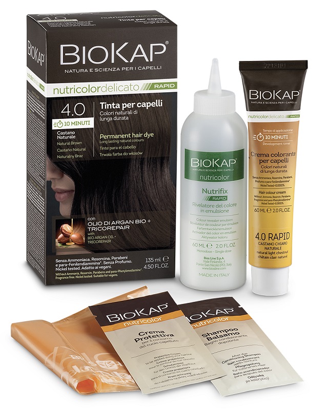 BIOS LINE  BIOKAP NUTRICOLOR DELICATO RAPID TINTA 4,00 CASTANO NATURALE 135 ML - Farmaunclick.it