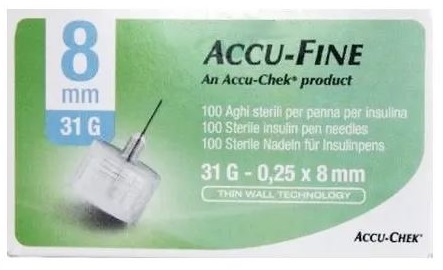 AGO PER PENNA DA INSULINA ACCU-FINE PEN NEEDLE ACCU-CHEK GAUGE 31 X 8MM 100 PEZZI - Farmaunclick.it