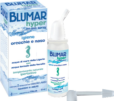 BLUMAR HYPER SPRAY NO GAS SOLUZIONE IPERTONICA DI ACQUA DI MARE E ACQUA TERMALE PER IGIENE NASO E ORECCHIO 50 ML - Farmaunclick.it