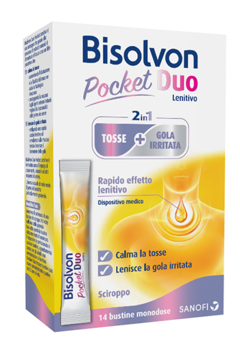 BISOLVON DUO POCKET LENITIVO TOSSE + GOLA IRRITATA A BASE DI MIELE E ALTEA 14 BUSTINE MONODOSE 10 ML - Farmaunclick.it