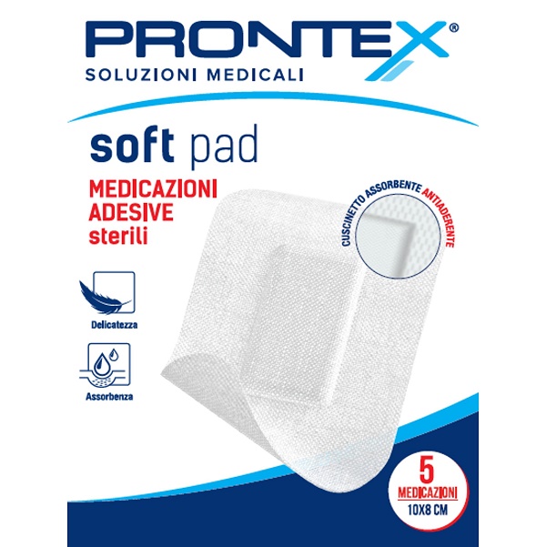 MEDICAZIONE ADESIVA STERILE PRONTEX SOFT PAD 10X8 CM 5 PEZZI - Farmaunclick.it