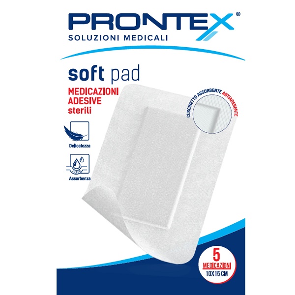 MEDICAZIONE ADESIVA STERILE PRONTEX SOFT PAD 10X15 CM 5 PEZZI - Farmaunclick.it